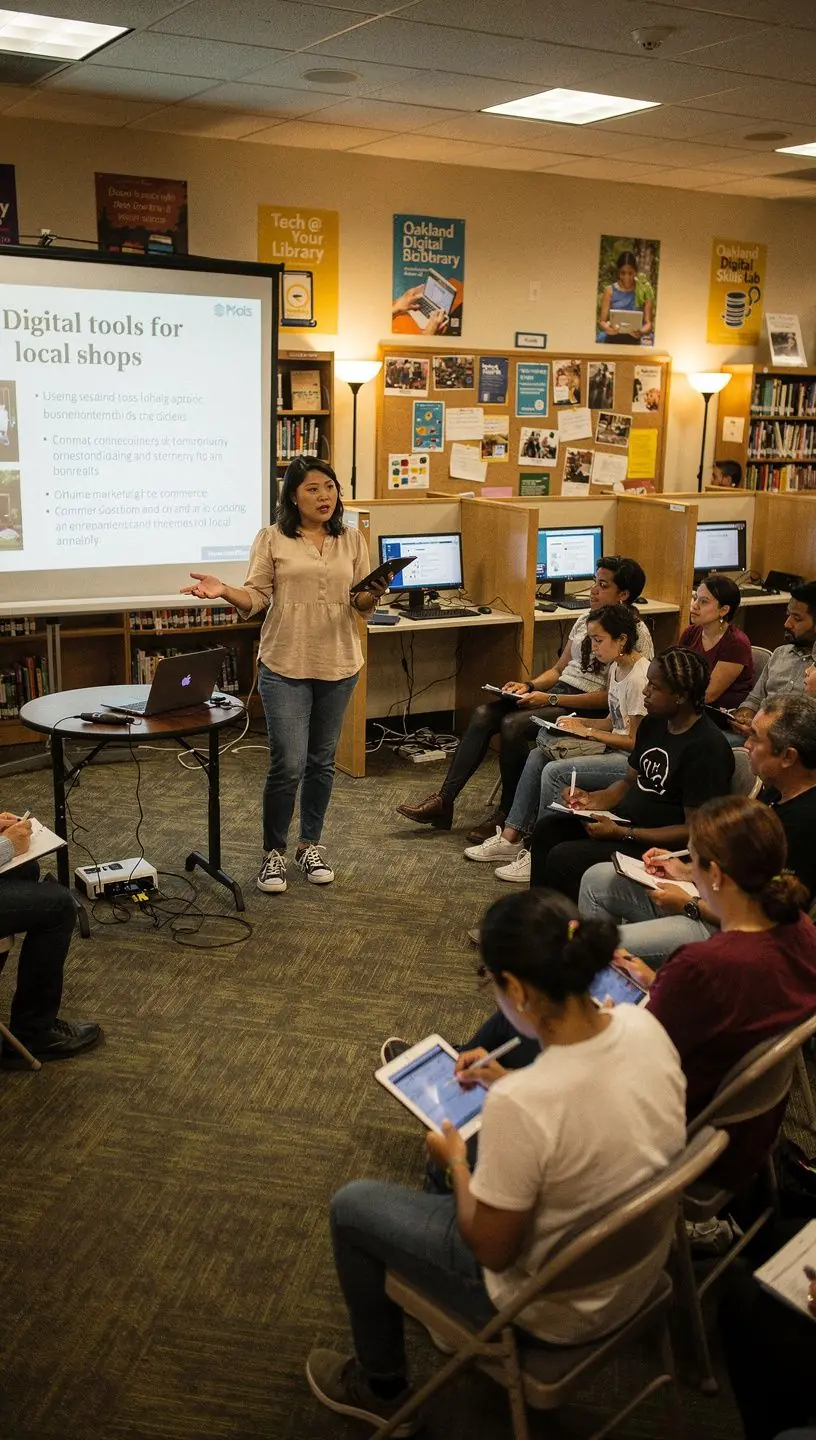 Technicians installing fiber optic cables along a residential neighborhood street at sunrise.
