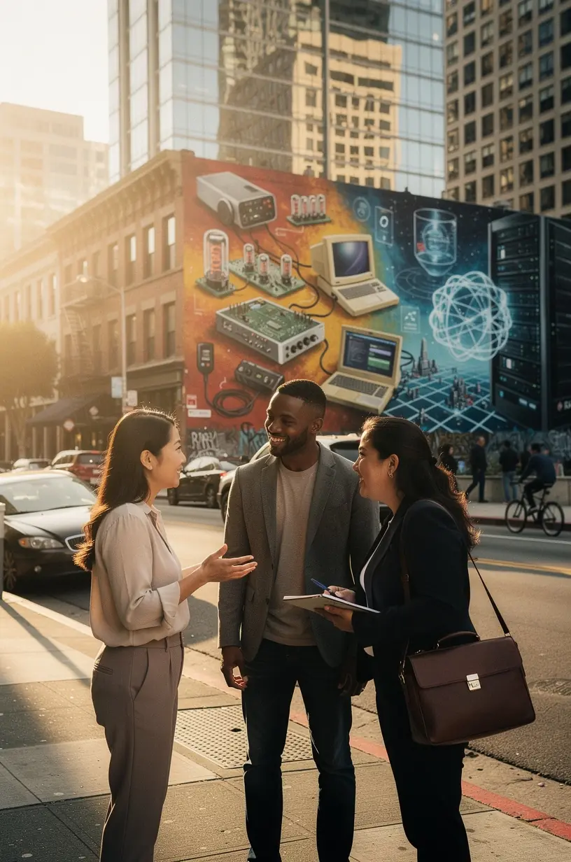 A diverse group of city planners discussing digital infrastructure improvements in a modern conference room.